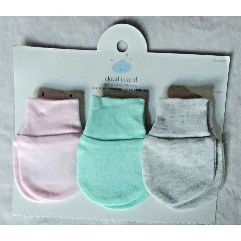 Mittens New Cloud Island 3 Pack Baby Girl One Size Pink Gray Mint Green